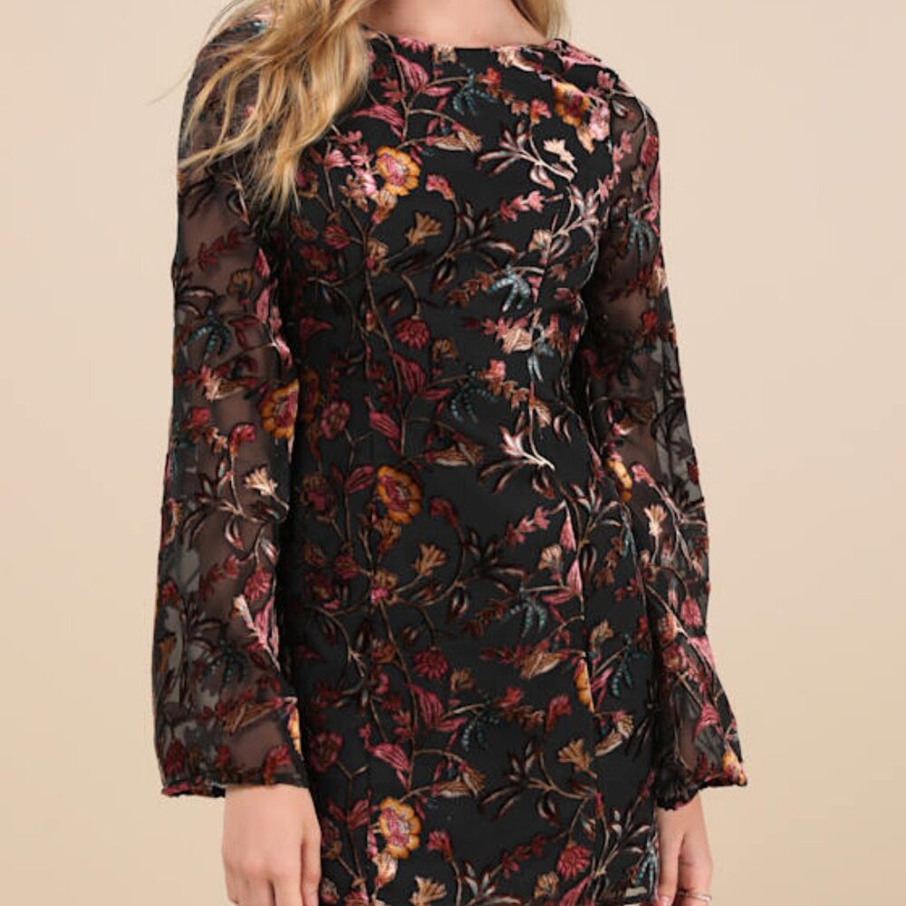 Lulus Charismatic Influence Black Burnout Velvet Cowl Back Mini Dress - Size XL